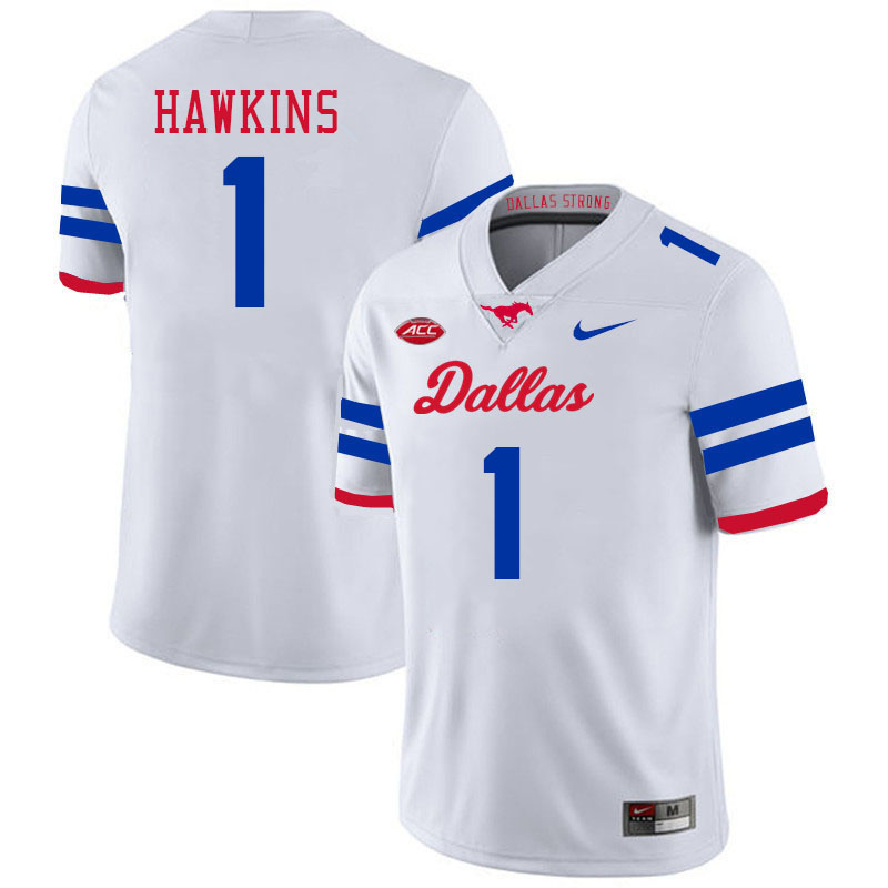 SMU Mustangs #1 Ty Hawkins Jersey College Football Uniforms-Dallas White